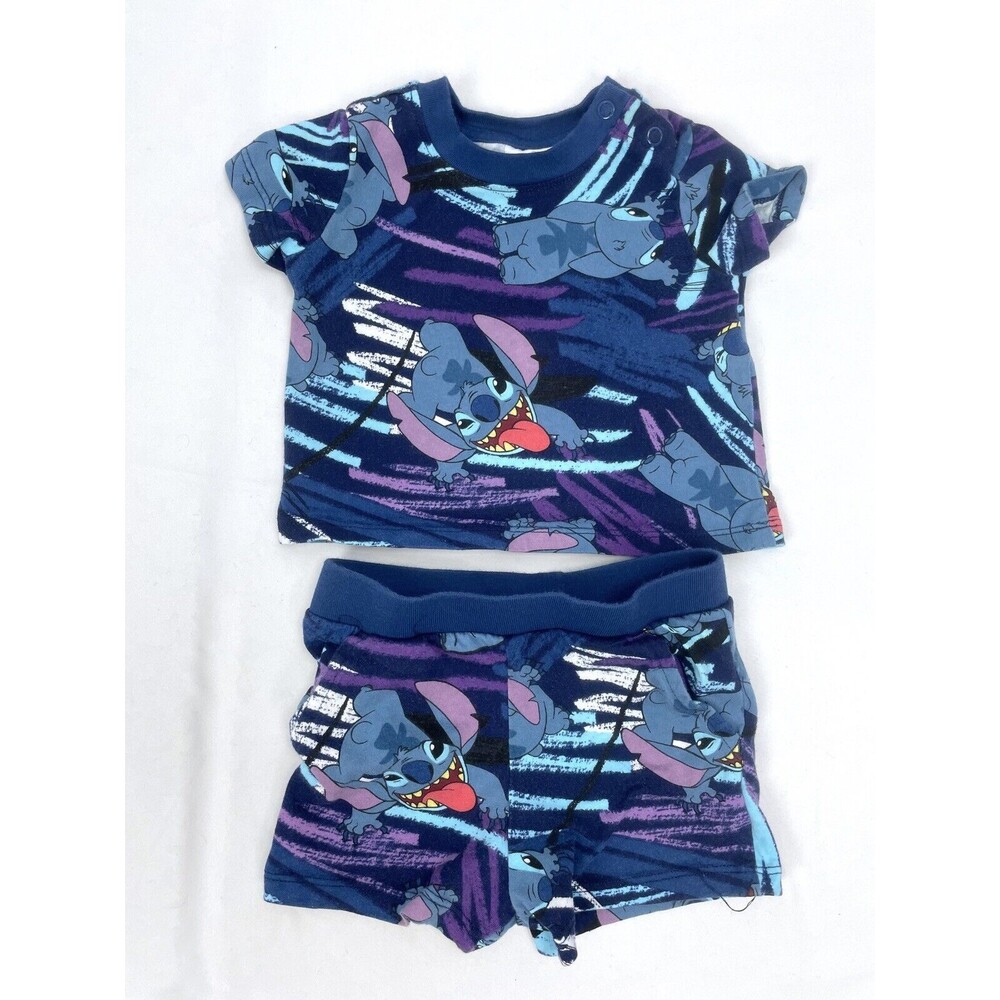 Disney‎ Baby 9-12 Months Lilo Stitch 2pc Short Sleeve Shirt Shorts Blue Boy